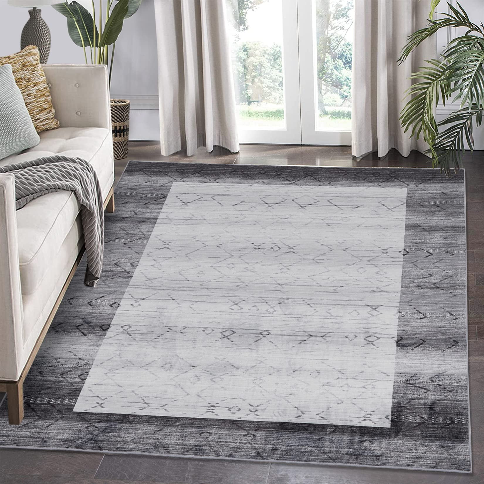 Litake Machine Washable Bordered Rug for Living Room Stain Resistant