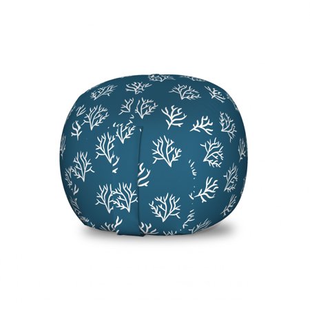 Nautical Storage Toy Bag Chair  Abstract Underwater Plants Silhouettes Navy Background Illustration  Stuffed Animal Organizer Washable Bag  Large Size  Petrol Blue and White  by Ambesonne
