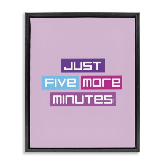Stupell Industries Just Five Minutes Gamer Quotes and Sayings Painting Black Floater Framed Canvas Art Print Wall Art, 17 x 21