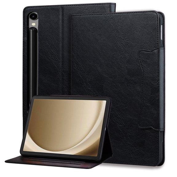 for Samsung Galaxy Tab S9 Plus/S8 Plus/S7 Plus/S7 FE Case, Vintage Soft PU Leather Case with 2 Anti-Slip Strips Adjustable Kickstand & 4 Card Slots (Include 1 Photo Slot) Auto Sleep/Wake, Black