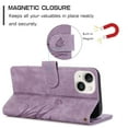 thumbnail image 3 of ELEHOLD Flip Wallet Case for iPhone 15 Pro Max Case Embossed Flower Butterflies Premium Leather Card Slots Kickstand Function Magnetic Clasp Detachable Wrist Lanyard Full Protective Case,purple, 3 of 6