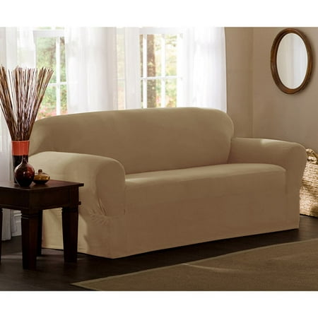 Maytex Stretch Reeves 1 Piece Sofa Furniture Cover Slipcover, Natural