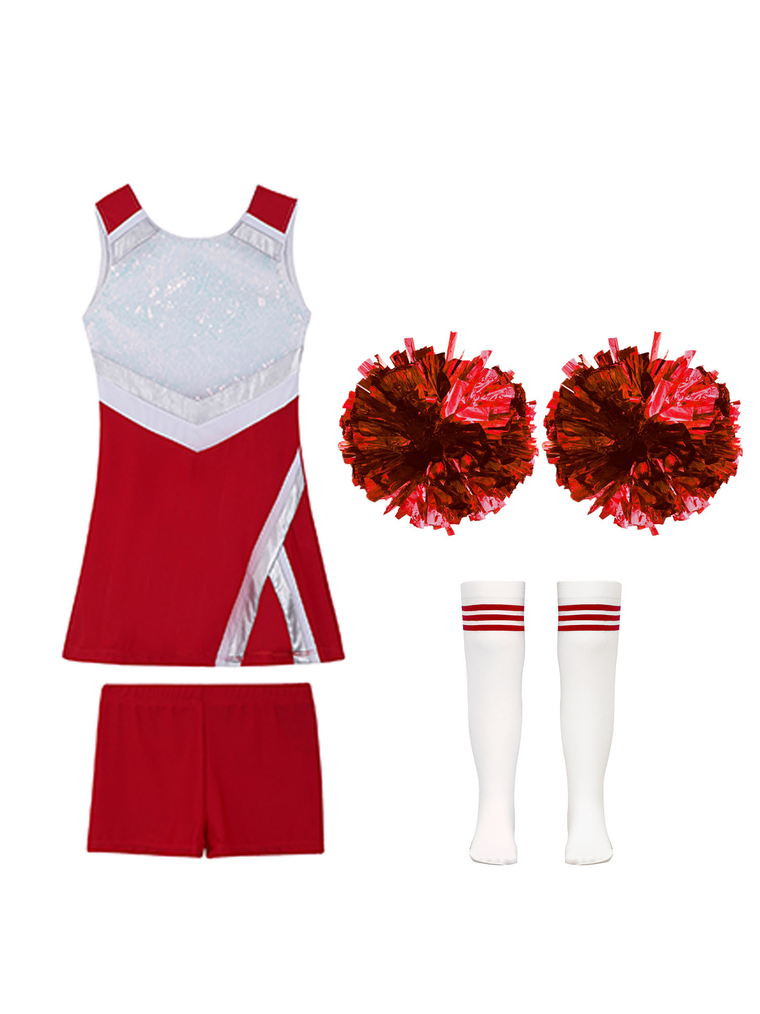 TiaoBug Kids Girls Cheer Leader Uniform Sports Games Cheerleading Dance Outfits Halloween Carnival Fancy Dress Up A Red-A 14 - image 3 of 5