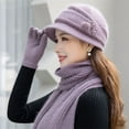 thumbnail image 4 of Winter Warm Knitted Sets, 3 in 1 Soft Women Knitted Hat and Glove Set Including Winter Caps Scarves & Mittens for Outdoor Skiing Running Cycling, 4 of 8