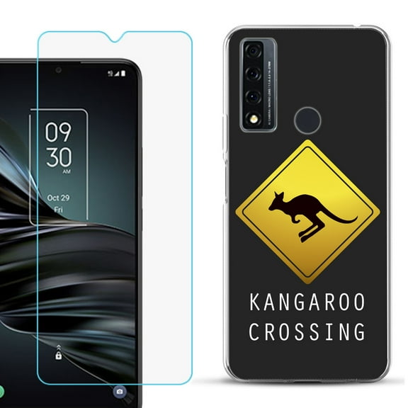 Slim-Fit Fashion Phone Case for TCL 20 XE, with Tempered Glass Screen Protector, by OneToughShield ® - Road Sign Kangaroo