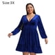 thumbnail image 2 of Minivestido patinador acampanado y acampanado de terciopelo con cuello en V y manga larga para mujer, 2 of 5