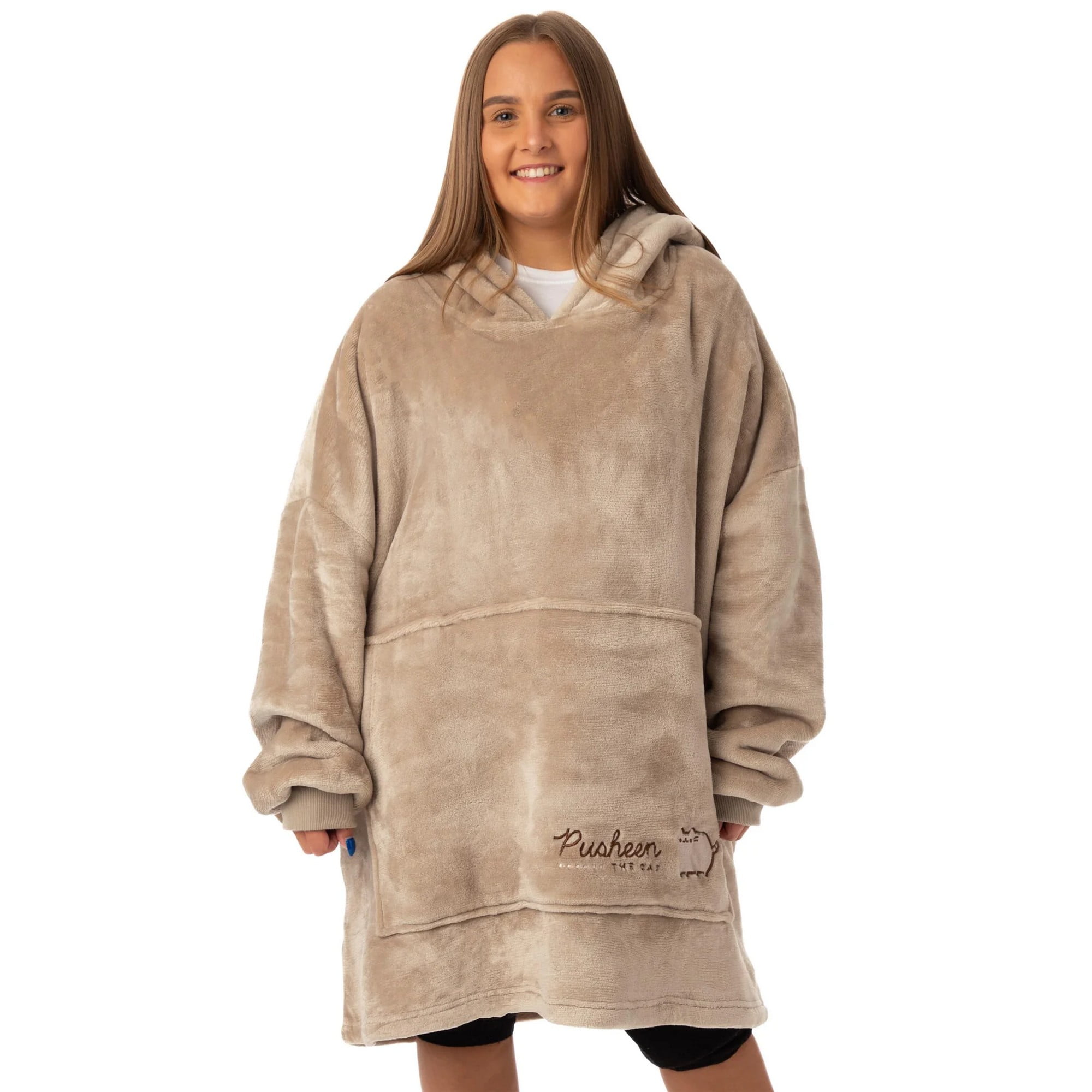 Pusheen Womens Embroidered Hoodie Blanket Brown One Size