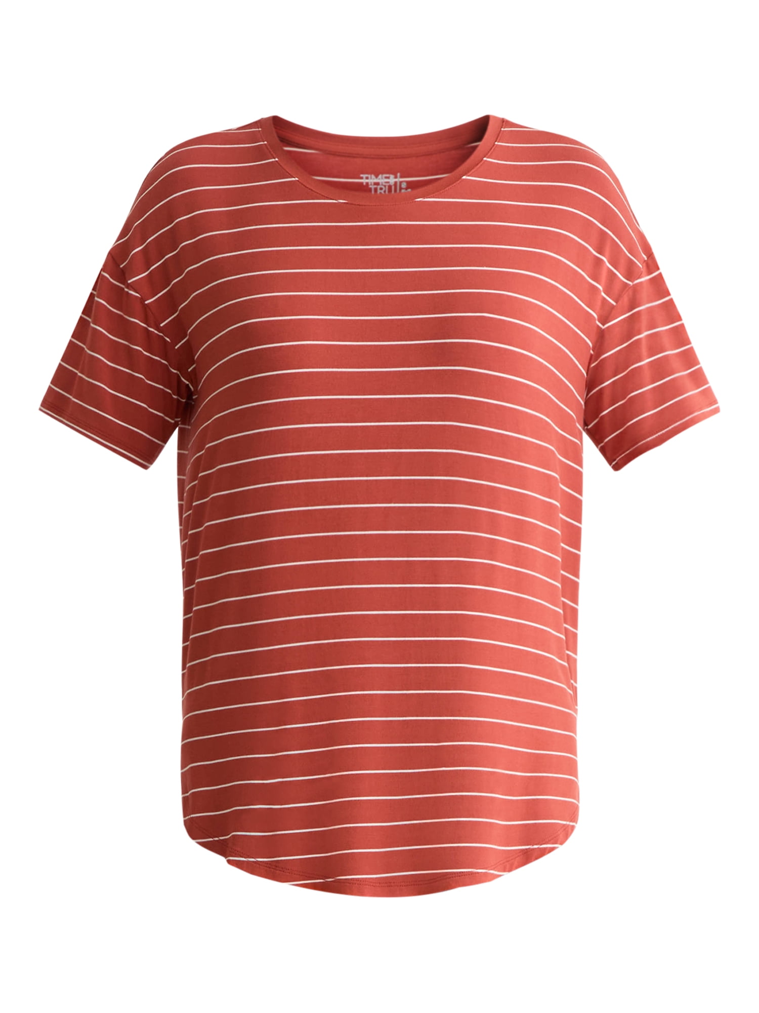 Time and Tru Women’s Crewneck Tunic Tee with Short Sleeves, Sizes XS-XXXL
