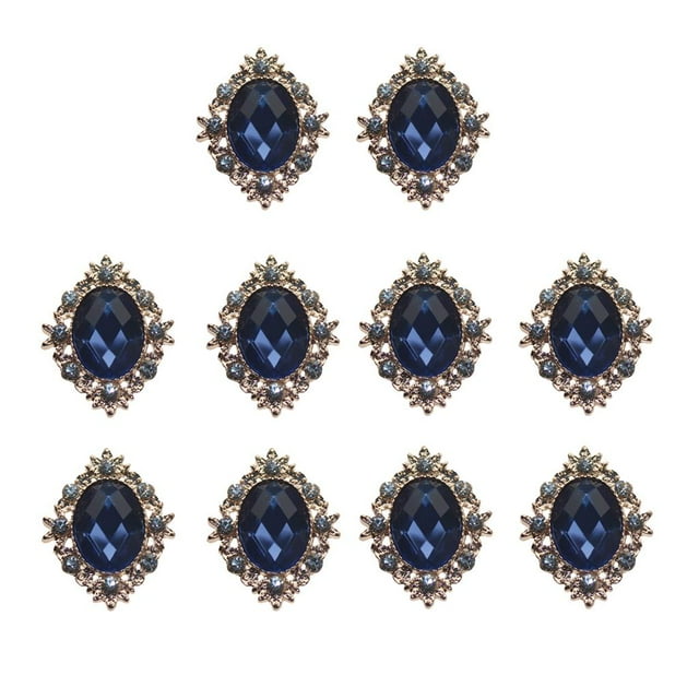 Rongfmy 10pcs Crystal Rhinestone Button Flatback Gemstone DIY Jewelry Cabochon Navy Blue 30x25mm