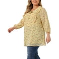 thumbnail image 4 of Agnes Orinda Women's Plus Chiffon Top Short Sleeve Floral Tie Neck Tops 4X Yellow, 4 of 5