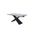 thumbnail image 4 of Extendable Dining Table with Glass Top - Modern Dining Room Table, Black Metal Legs, Kitchen Table, 4 of 5
