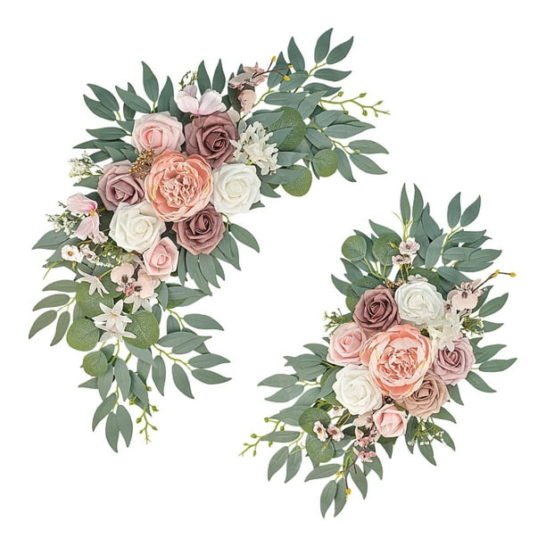 Paquete de 2 artificiales de boda, letreros de bienvenida, guirnalda floral, centro de mesa, arreglo floral, decoración de fondo