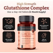 PureClinica Glutathione 1000mg – 60 Tablets – 500mg Reduced Glutathione with Alpha Lipoic Acid & Vitamin C – Antioxidant & Cellular Health Support