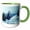 Green/White, variant on 3drose, Winter Forest, Snowfall on Blue. Peace, Love, Merry Christmas Text, 15oz Two-tone Red Mug