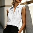 thumbnail image 6 of Miluxas Women's Sleeveless Button Down Blouse Collared Pleated Front Loose Tunic Shirts Work office Casual Tank Tops Lightweight Summer Outfit White, 6 of 9