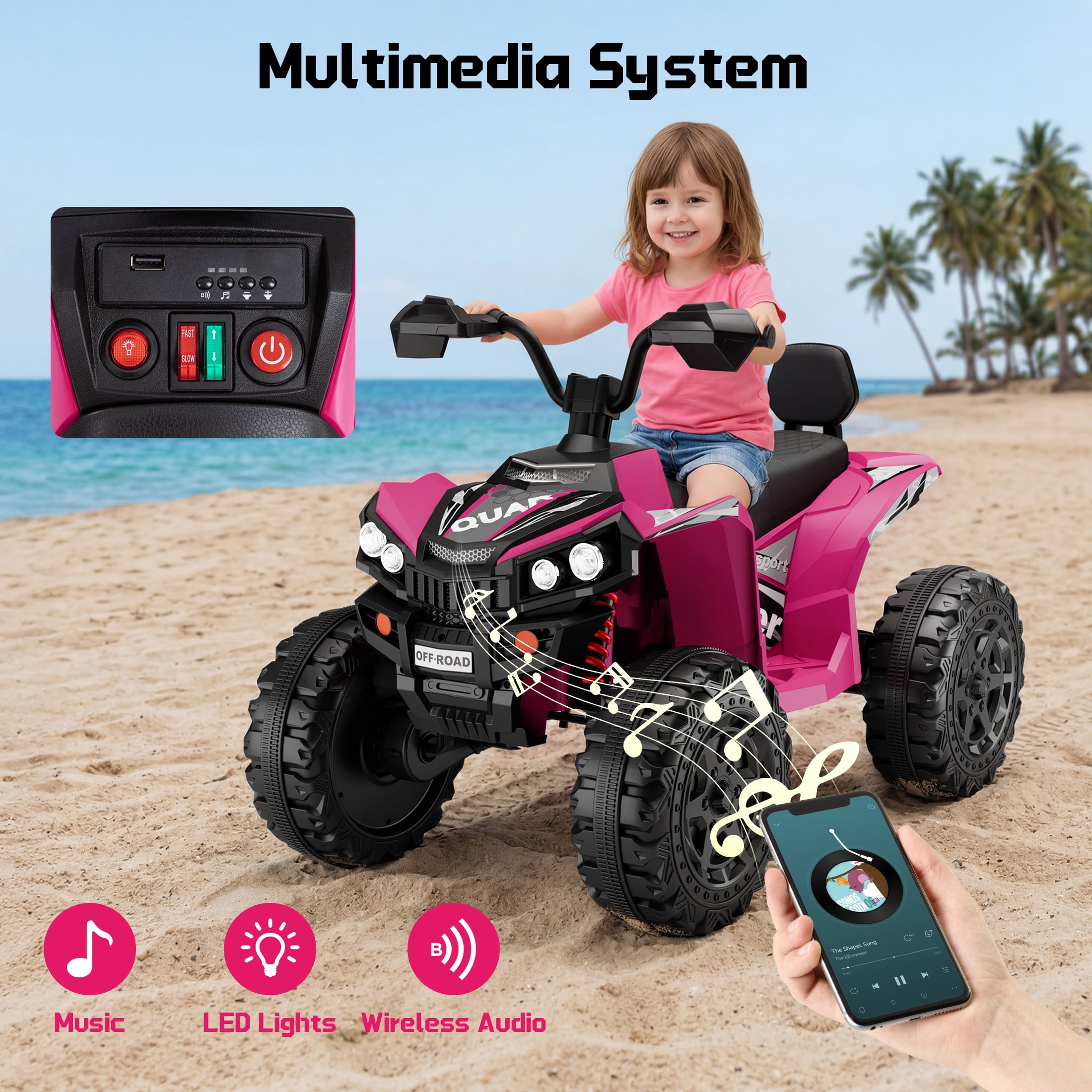 Wisairt 24V Ride on ATV Toys, 4WD Kids ATV 4-Wheeler for Big Kids with 2 Seater, Electric Quad 800W Motor, Pink