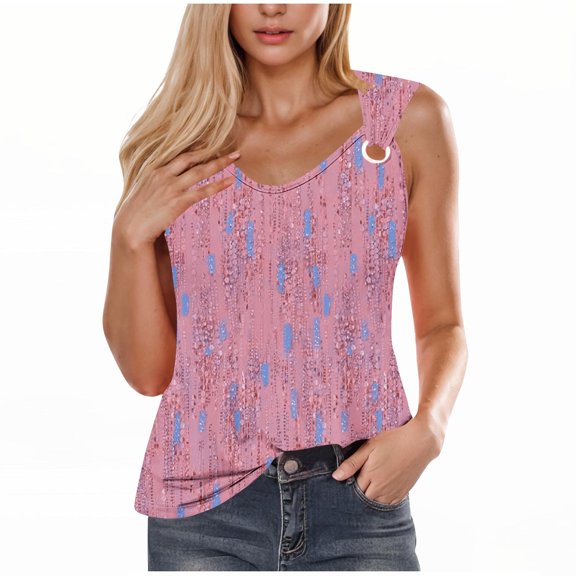 Alkepwun Womens Tank Tops Casual Printed Loose Sleeveless Scoop Neck O Ring Shoulder Shirt Loose Comfort Lightweight Breathable Summer Tee Vests