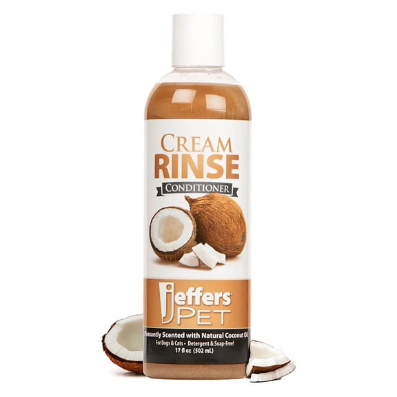 Jeffers Pet Cream Rinse 3in1 Conditioner, 17 Oz – Moisturizing & Detangling Formula for Dogs & Cats, Light Coconut Scent, Soap & Detergent Free, Safe Professional Grooming Pet Coat Care