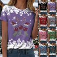thumbnail image 5 of Drie Womens Oversized T Shirts Short Sleeve Crewneck Tops Casual Loose Basic Tee Shirts 2025 Summer Trendy Outfits Christmas Oversized Tshirts for Women Purple,S, 5 of 7