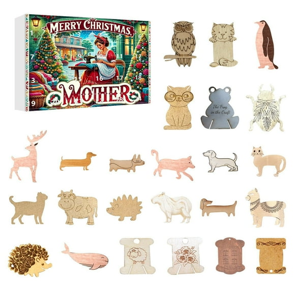 Christmas For Mom A Wooden Spool With Different Christmas Wooden Homewares 2025 Christmas Holiday Advent Calendar (24 PCS) A Toys