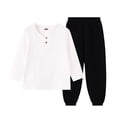 thumbnail image 2 of Mifsaly Toddler Boys 2 Piece Summer Outfit Sets Crinkle Cotton Gauze Henley Long Sleeve Shirts and Wide Leg Pants Kids School Casual Loungewear & Playwear, 2 of 5
