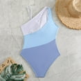 thumbnail image 4 of WREESH Women's Color Block One Piece Swimsuit - Asymmetrical One Shoulder Adjustable Strap Swimsuit Athletic Bathing Suit Blue, 4 of 7