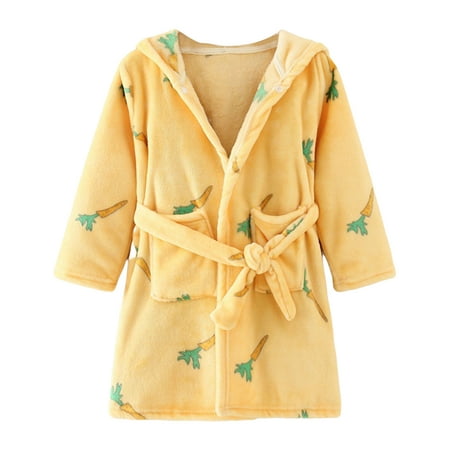 

huanledash Pajamas Plush Loungewear Tie-in Waist Cardigan Hooded Printing Belt Everyday Wear Various Styles Girl Coral Fleece Bathrobe Pajamas for Home