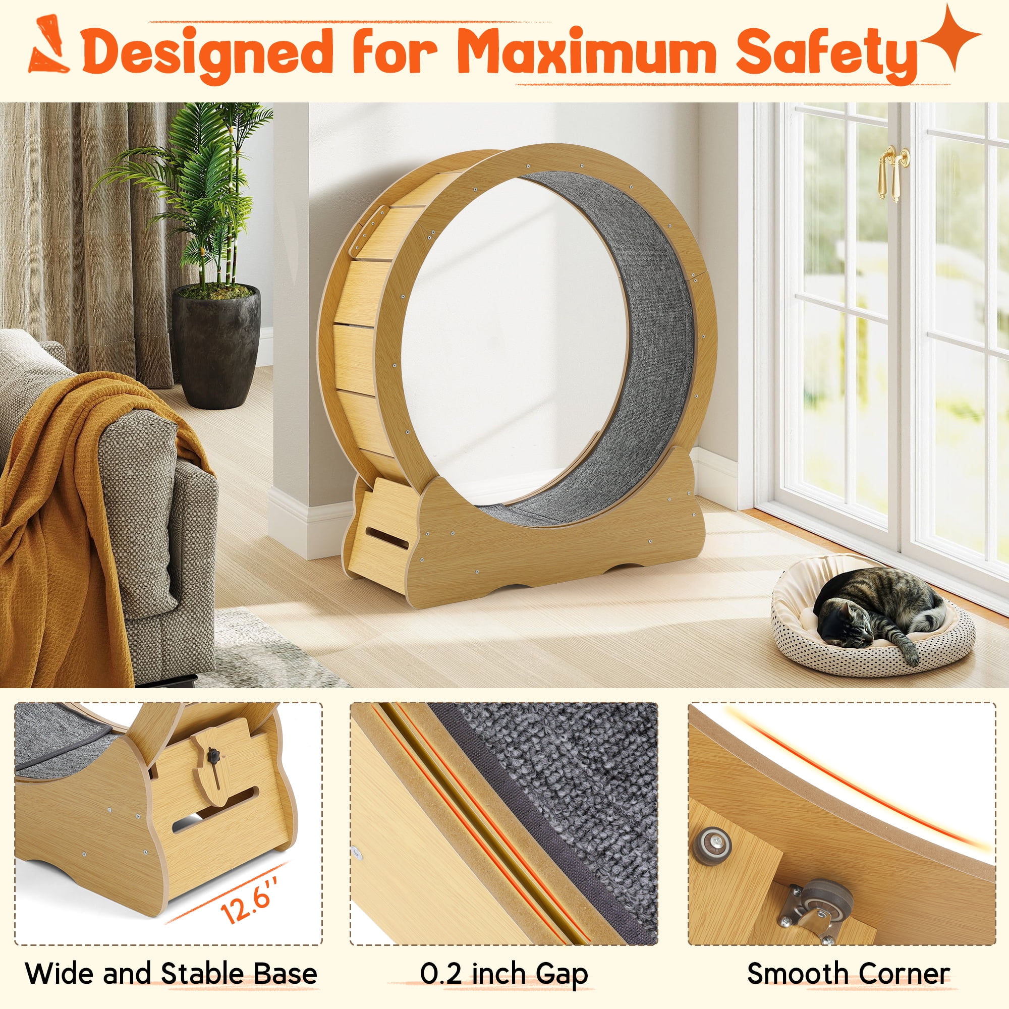 YODOLLA 31.5” Cat Treadmill Cat Exercise Wheel with Nonslip Carpet  Cat Teaser for Indoor Cats,Natural
