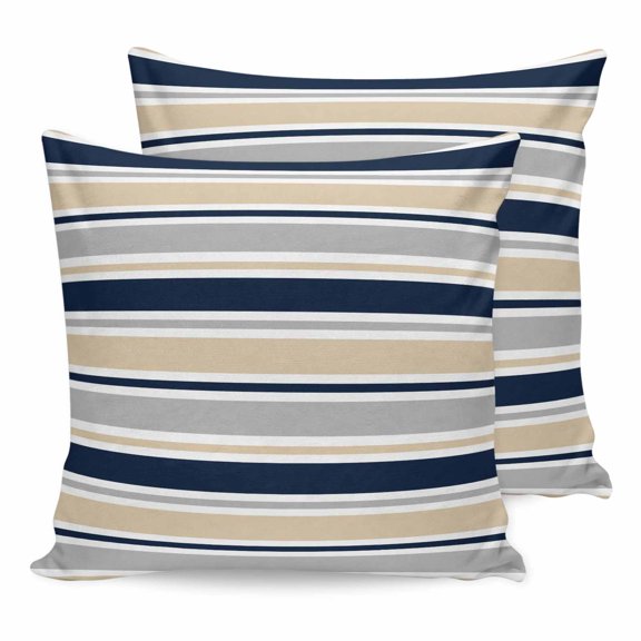 Pillow Covers 20x20 Set of 2, Beige Navy Blue Striped Square Throw Pillow Covers for Couch/Sofa/Living Room, Farmhouse Stripes Modern Abstract Art Decorative Soft Pillowcases for Couch Throw Pillows
