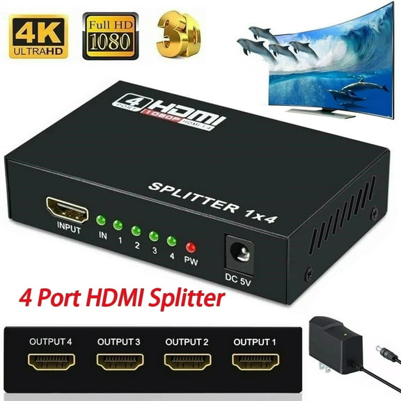 HDMI Splitter 1 In 4 Out 4K UHD HD 1080P 4-Port Repeater Splitter Amplifier 1x4