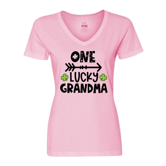 Inktastic St. Patrick's Day One Lucky Grandma with Shamrocks Women's V-Neck T-Shirt