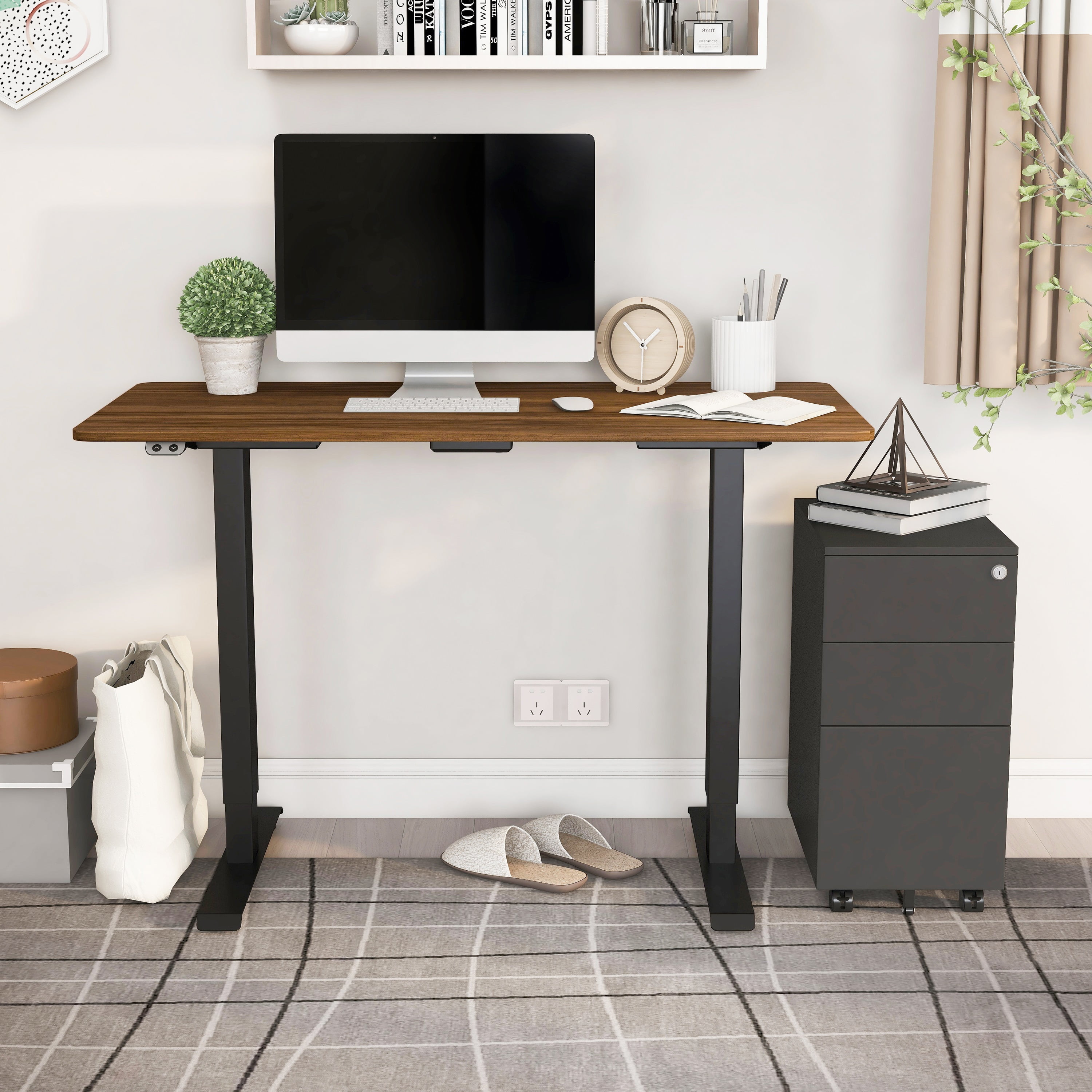 Furniture of America Trevo Metal Adjustable Office Desk, Dark Brown