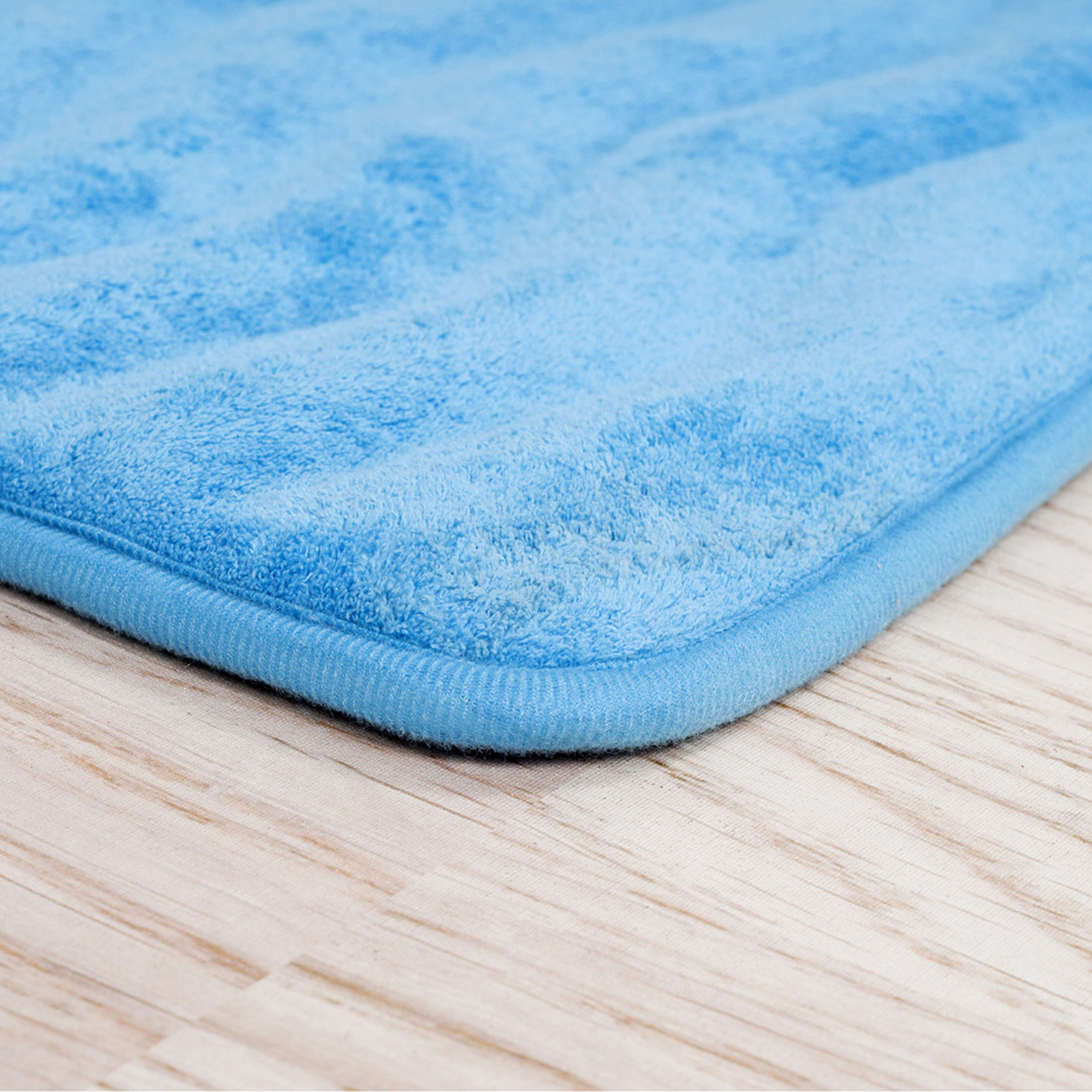 Bathroom Rug Set- 2-Piece Memory Foam Bath Mats- Wavy Microfiber Top-Non-Slip Absorbent Runner for Shower, Tub, Sink, or Kitchen by Somerset Home (Blue)