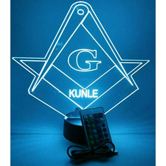 product image Masonic Symbol Design Engraved Handmade Personalized Free Engraved Custom Made to Order Masons Masonry Freemasons Night Light Up Lamp LED with Remote, Our Newest Feature - It's Wow