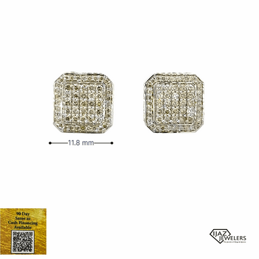 14K White Gold Diamond Big Square Earrings