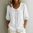 thumbnail image 2 of Vivianyo HD Women's Peter Pan Collar Puff Sleeve Blouse, Lace Trim Button Top for Women, Women's White, Sizes S-2XL, 2 of 9