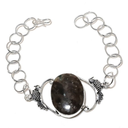 Natural Larvikite Stone Gemstone 925 Sterling Silver Bracelet 7-8"