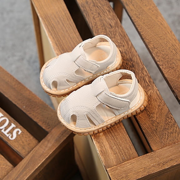 ZHOGXU Children Boys Girls Summer Shoes Flat Bottom Non Hollow Out Solid Color Comfortable Breathable Shoes For Casual Daily Wear,Beige,3-6 Months