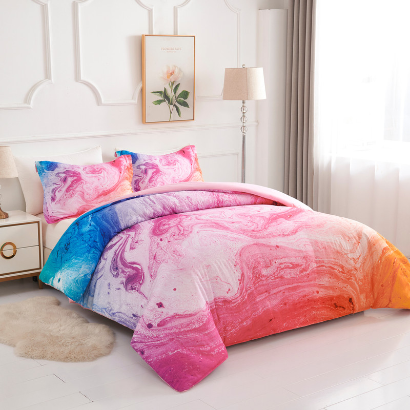 Koniroom 3-Piece Tie Dye Comforter Set King Size - Colorful Vibrant Reversible Pink Kids Marble Bedding with Pillow Shams, Perfect for Teen Girls