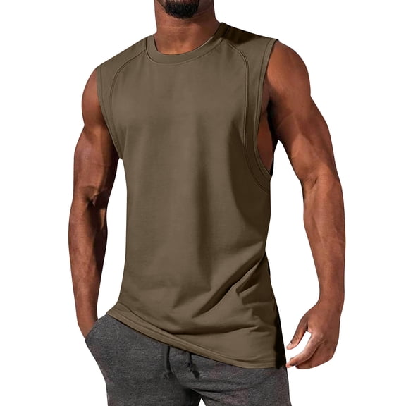 Domuza Men's Tank Top Sleeveless Shirt Lightweight Casual Gym Workout Shirts Cooling Muscle Tee Shirt Coffee 2XL