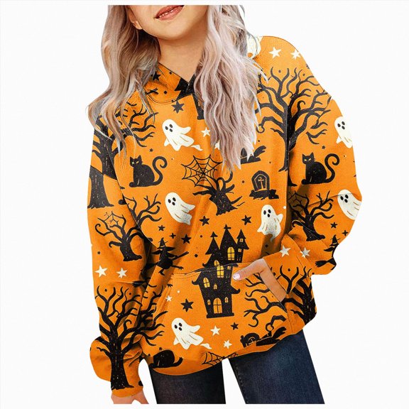 Leey-World Halloween Sweatshirt for Girls Kids Funny Halloween Graphic Sweatshirt Halloween Party Outfit Fall Casual Wear
