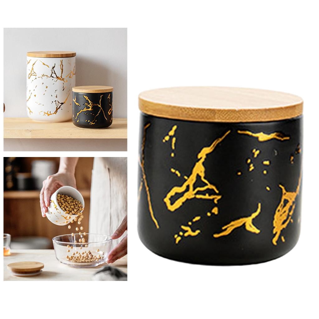 Fiocias Ceramic Sugar Bowl Canister Jars Condiment Airtight Lids Food Storage Containers Black S