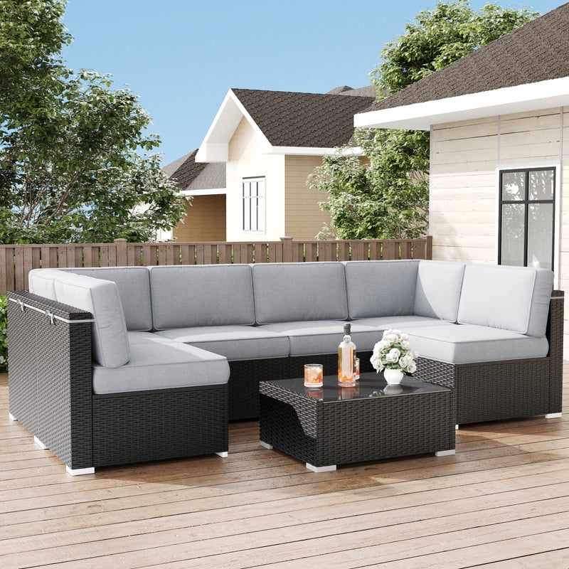 LayinSun Outdoor Furniture Replacement Cushions for 6 Seat Patio Rattan Wicker Sectional Conversation Sofa Set, 14-Piece Cushions Set