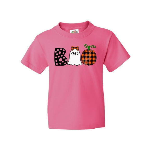 Inktastic Boo Halloween Ghost and Plaid Pumpkin Youth T-Shirt