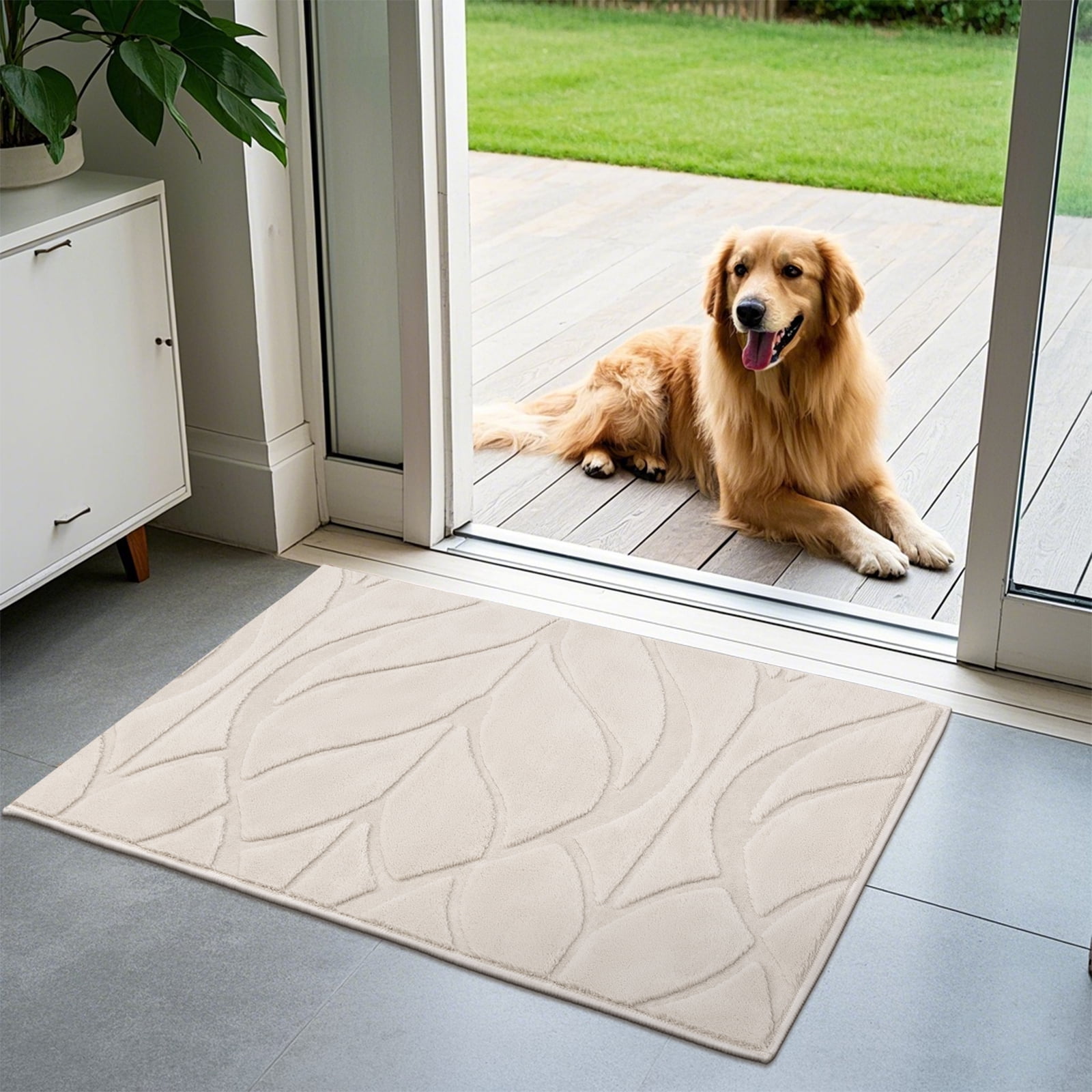 MeyJey 2'x3' Small Shag Area Rug for Living Room Modern High-Low Cut Machine Washable Rugs for Bedroom Dinning Room Office Decor Non-Slip Soft Carpet, Beige