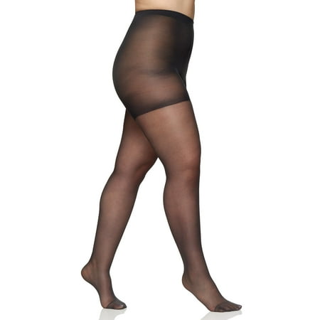 

Berkshire Plus-Size Queen Silky Sheer Control Top Pantyhose - Reinforced Toe Stockings Off Black 4489