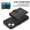 thumbnail image 4 of Decase for iPhone 15 Plus Flip PU Leather Back Cover with 2-in-1 Detachable Magnetic Wallet with 5 Card Slots Compatible Mag-Safe and RFlD Blocking Kickstand and Wireless Charging,Black, 4 of 7