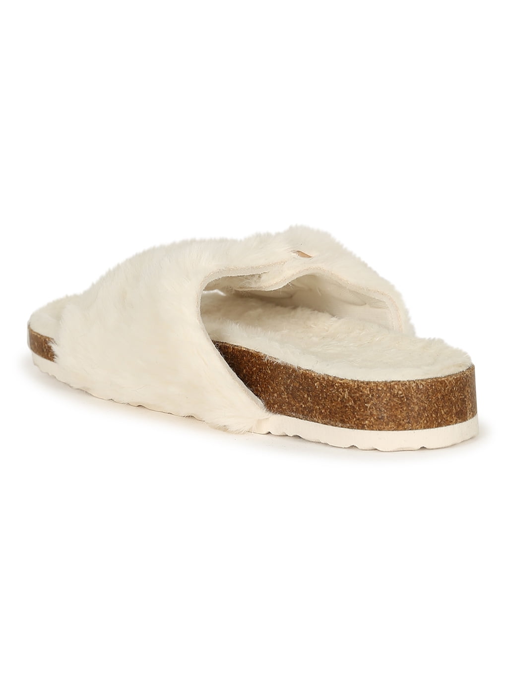 fuzzy buckle sandals