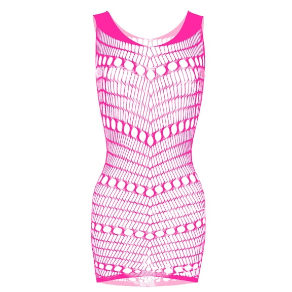 Levmjia Womens Fishnet Mini Dress One Piece Lingerie Set Sleeveless Hollow Out Sheer Mesh Bodycon Chemise Elastic Lightweight Nightgown Date Nights Solid Color