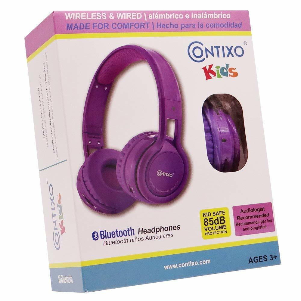Contixo Kids Headphones, Wireless and Wired Headphones with Built-In Mic and SD Player, Purple